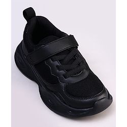 Pine Kids Velcro Closure Solid Color School Shoes - Black