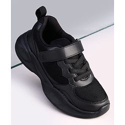 Pine Kids Velcro Closure Solid Color School Shoes - Black