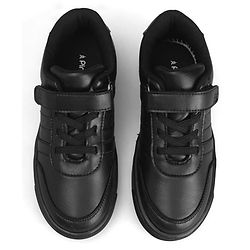 Pine Kids Velcro Closure Solid Color School Shoes - Black