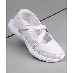 Pine Kids Velcro Closure Solid Coloured School Shoes - White