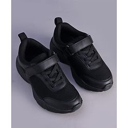 Pine Kids Velcro Closure Solid Color School Shoes - Black