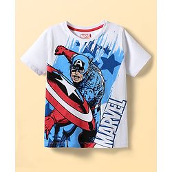 Pine Kids Marvel Single Jersey Knit Half Sleeves T-Shirt & Shorts Set With Avengers Graphics & Badge Detailing - White