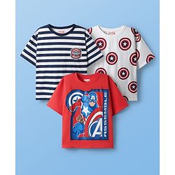 Pine Kids Marvel  Single Jersey Knit Half Sleeve Oversize Drop Shoulder T-Shirts with Avengers Graphics Pack of 3 - Red & White