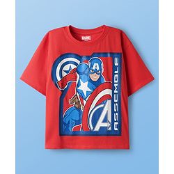 Pine Kids Marvel  Single Jersey Knit Half Sleeve Oversize Drop Shoulder T-Shirts with Avengers Graphics Pack of 3 - Red & White