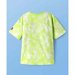 Pine Kids Marvel Terry Knit Half Sleeve Oversized Drop Shoulder T-Shirt With Spider Man Graphics And Tie And Dye & Badge Detailing - Light Green & White