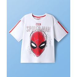 Pine Kids Marvel Light Weight Terry Knit Half Sleeves Oversize Drop Shoulder T-Shirt With Front And Back Spider Man Graphics - White