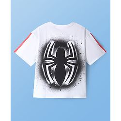 Pine Kids Marvel Light Weight Terry Knit Half Sleeves Oversize Drop Shoulder T-Shirt With Front And Back Spider Man Graphics - White