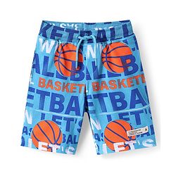 Pine Kids Looper Knit Knee Length Shorts with Basket Ball Print - Light Blue
