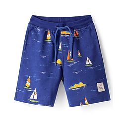 Pine Kids Looper Knit Above Knee Length Shorts with Nautical Theme Print - Blue