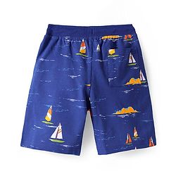 Pine Kids Looper Knit Above Knee Length Shorts with Nautical Theme Print - Blue