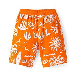 Pine Kids Looper Knit Knee Length Shorts with Beach Theme Print - Orange