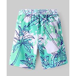 Pine Kids Looper Knit Above Knee Length Shorts With Tree Print - Turquoise & White