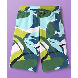 Pine Kids Looper Knit Above Knee Length Shorts with Tropical Theme Print - Limegreen