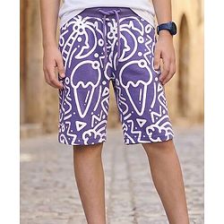 Pine Kids Looper Above Knee Length Shorts With Abstract Print - Violet