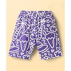 Pine Kids Looper Above Knee Length Shorts With Abstract Print - Violet