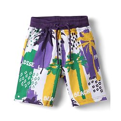 Pine Kids Looper Above Knee Length Shorts With Beach Theme Print - Yellow