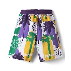 Pine Kids Looper Above Knee Length Shorts With Beach Theme Print - Yellow