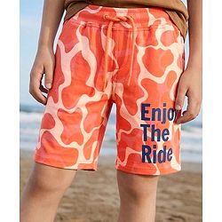 Pine Kids Looper Above Knee Length Shorts With Abstract Print - Orange