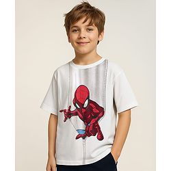 Pine Kids Marvel Single Jersey Knit Half Sleeves Drop Shoulder T-Shirt With Spider-Man Graphics - White