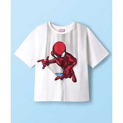 Pine Kids Marvel Single Jersey Knit Half Sleeves Drop Shoulder T-Shirt With Spider-Man Graphics - White