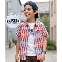 Pine Kids Cotton Woven Half Sleeves Checks Shirt With T Shirt - Multicolour