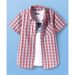 Pine Kids Cotton Woven Half Sleeves Checks Shirt With T Shirt - Multicolour