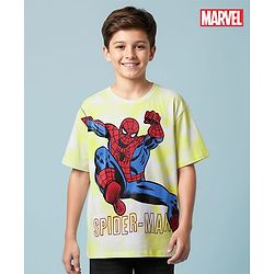 Pine Kids Marvel Single Jersey Knit Half Sleeves Oversized T-Shirt with Spider Man Graphics - Neon Green