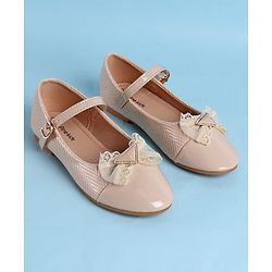 Pine Kids Clip Closure Solid Coloured Ballerina With Bow Applique - Beige