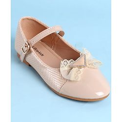 Pine Kids Clip Closure Solid Coloured Ballerina With Bow Applique - Beige