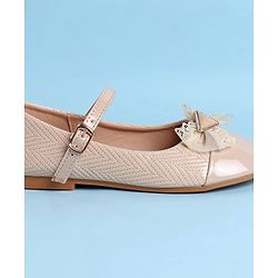 Pine Kids Clip Closure Solid Coloured Ballerina With Bow Applique - Beige