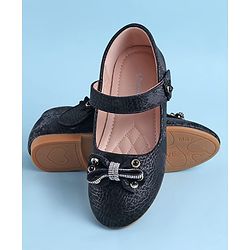 Pine Kids Velcro Closure Ballerina With Bow Applique - Black