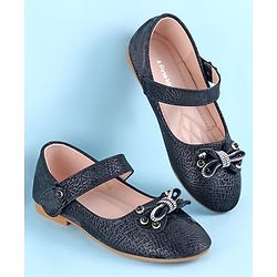 Pine Kids Velcro Closure Ballerina With Bow Applique - Black