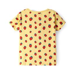 Pine Kids Cotton Half Sleeves Capri Nightsuit with Strawberry Print - Yellow