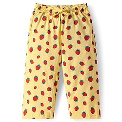Pine Kids Cotton Half Sleeves Capri Nightsuit with Strawberry Print - Yellow