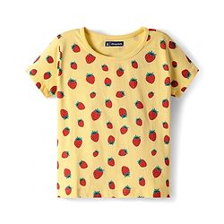 Pine Kids Cotton Half Sleeves Capri Nightsuit with Strawberry Print - Yellow