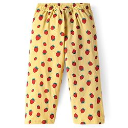 Pine Kids Cotton Half Sleeves Capri Nightsuit with Strawberry Print - Yellow