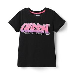Pine Kids Cotton Knit Half Sleeves T-Shirt with Text Print - Black