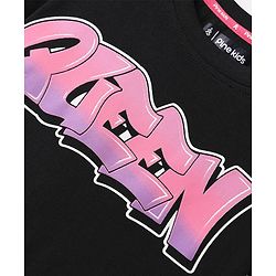 Pine Kids Cotton Knit Half Sleeves T-Shirt with Text Print - Black