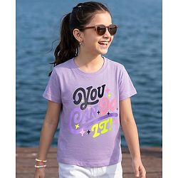 Pine Kids Cotton Knit Half Sleeves T-Shirt with Text Print - Lavender