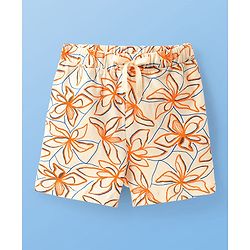 Pine Kids Single Jersey Knit Half Sleeves Co-ords Shorts Night Suit with Floral Print - Cream