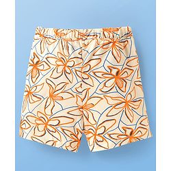 Pine Kids Single Jersey Knit Half Sleeves Co-ords Shorts Night Suit with Floral Print - Cream