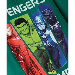 Pine Kids Marvel Single Jersey Knit Half Drop Shoulder Sleeves Oversized T-Shirt with Avengers Graphics - Green