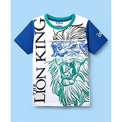 Pine Kids Disney Single Jersey Knit Half Sleeves T-Shirt With Lion King Graphics - White & Blue