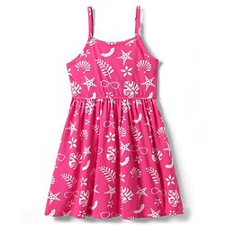 Pine Kids Cotton Knit Sleeveless Frock with Tropical Theme Print - Dark Pink