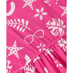 Pine Kids Cotton Knit Sleeveless Frock with Tropical Theme Print - Dark Pink