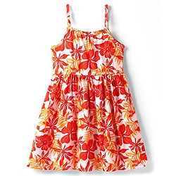 Pine Kids Cotton Knit Sleeveless Frock with Floral Print - Orange