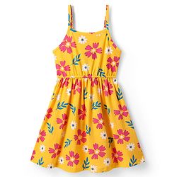 Pine Kids Cotton Knit Sleeveless Frock with Floral Print - Yellow
