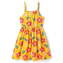 Pine Kids Cotton Knit Sleeveless Frock with Floral Print - Yellow