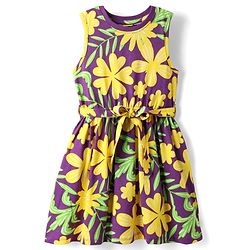 Pine Kids Cotton Knit Sleeveless Frock With Floral Print & Belt - Violet