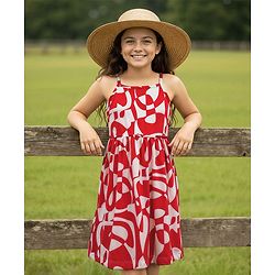 Pine Kids Cotton Knit Sleeveless Printed Frock - Red